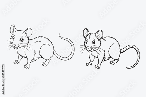 Black line art of  a RAT  for kids coloring book in white background