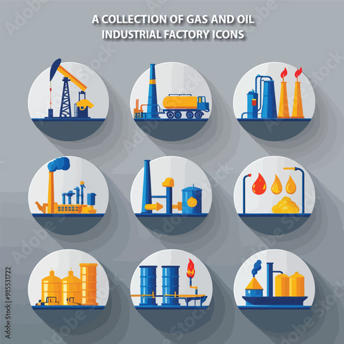 illustrations vector icon for oil and gas industry refinery process and building 
