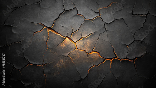 Dark gray cracked background with glowing orange cracks. Created with Ai