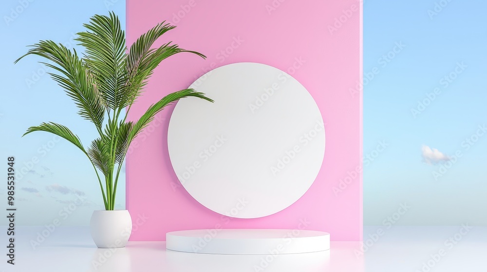 Minimalist Studio with Palm and Pink Background Minimalist Studio with Palm and Pink Background
