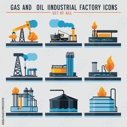 illustrations vector icon for oil and gas industry refinery process and building 
