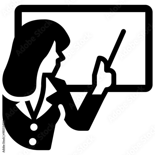 female teacher or tutor and chalkboard solid icon