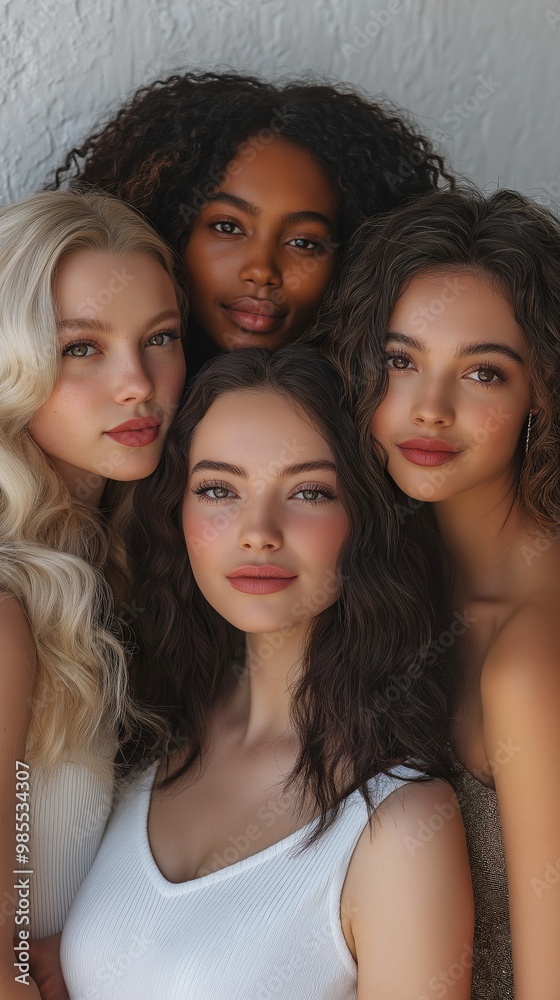 Obraz premium Women of various body types and ethnicities posing in a group to symbolize the strength and power of women. curvaceous and slender conception of the feminine body