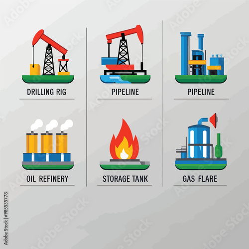 illustrations vector icon for oil and gas industry refinery process and building 
