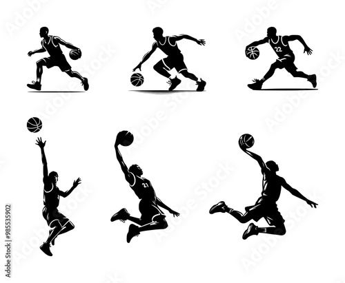 vector set of basketball player silhouette icon (artwork 1).