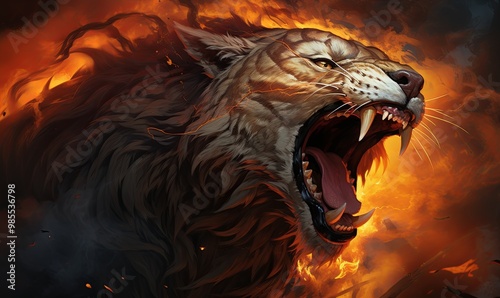 Fierce Lion Roaring in Aggression photo