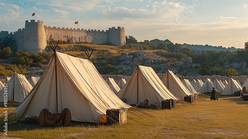 Historical recreation of the military tent camp used by the Roman troops inside the citadel photo