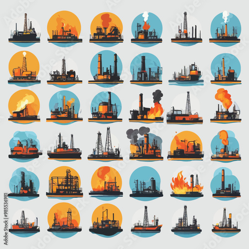 illustrations vector icon for oil and gas industry refinery process and building 
