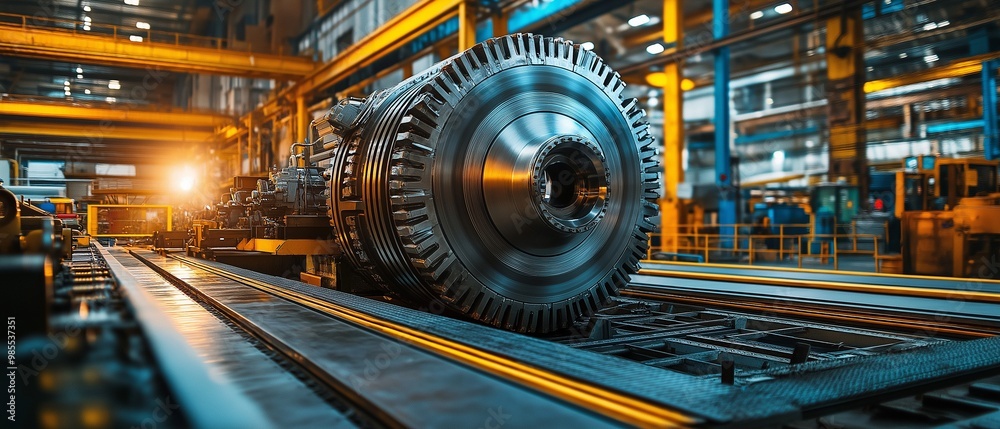 Massive electric motor whirling in the factory's production branch Massive electric motor whirling in the factory's production branch