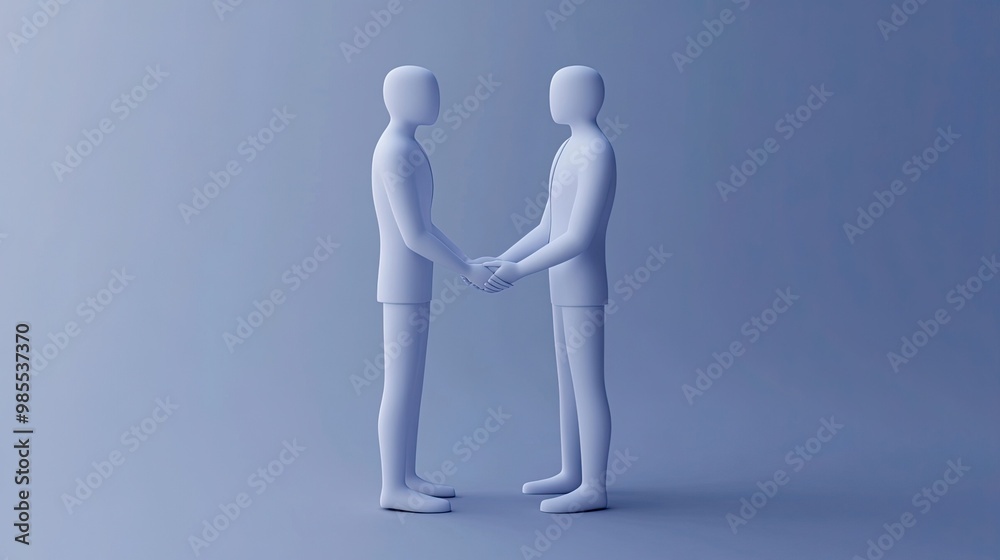 Two 3D human figures shaking hands, symbolizing partnership, cooperation, and agreement in a business or personal context. Two 3D human figures shaking hands, symbolizing partnership, cooperation, and agreement in a business or personal context.