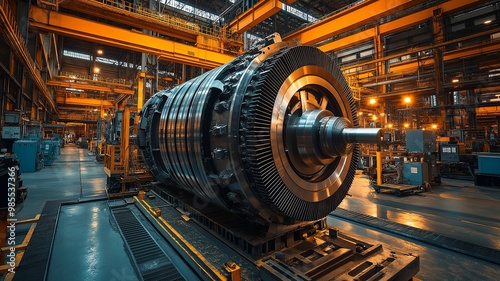 Massive electric motor whirling in the factory's production branch