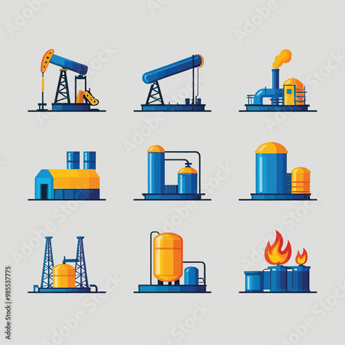 illustrations vector icon for oil and gas industry refinery process and building 
