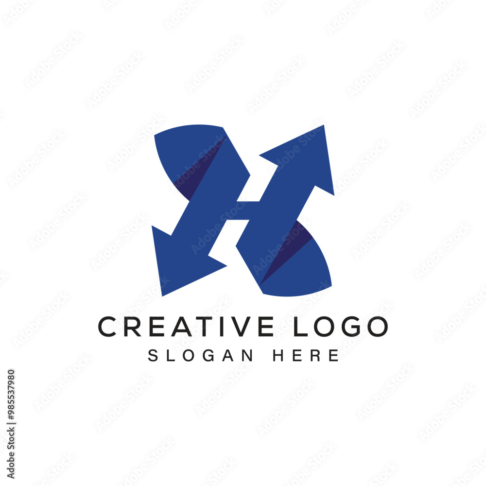 Minimalist letter h arrow logo abstract design