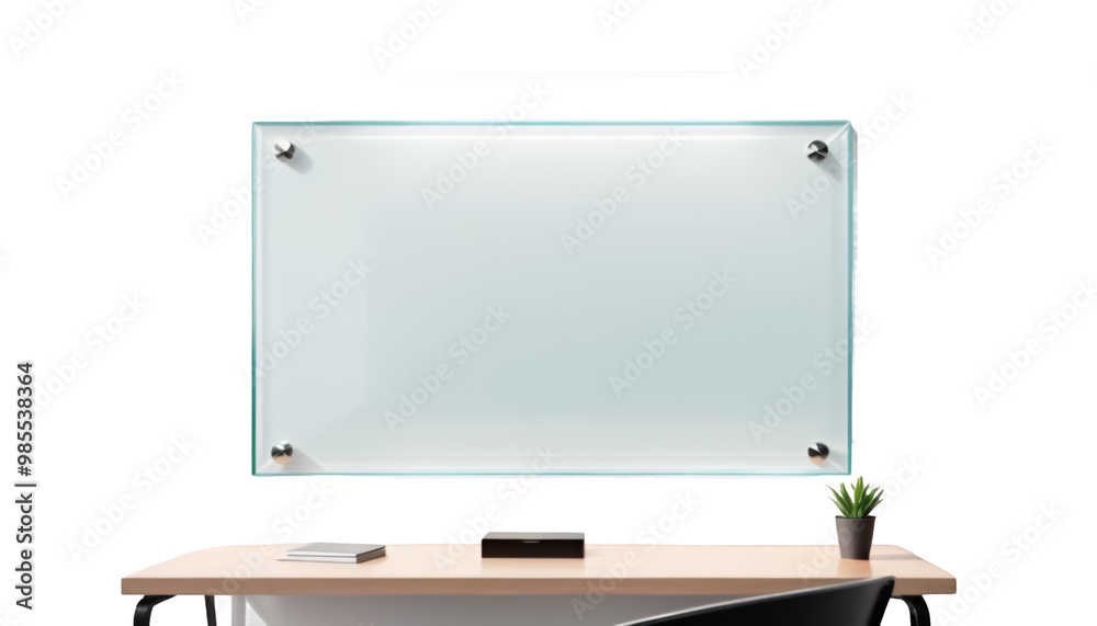 name mock front plate plate view horizontal white blank 3d sign glass wall illustration office office glasses advertisement background banner blank board branding business clear company design