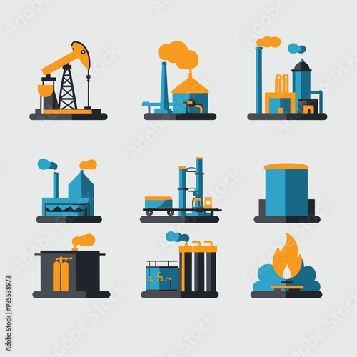 illustrations vector icon for oil and gas industry refinery process and building 
