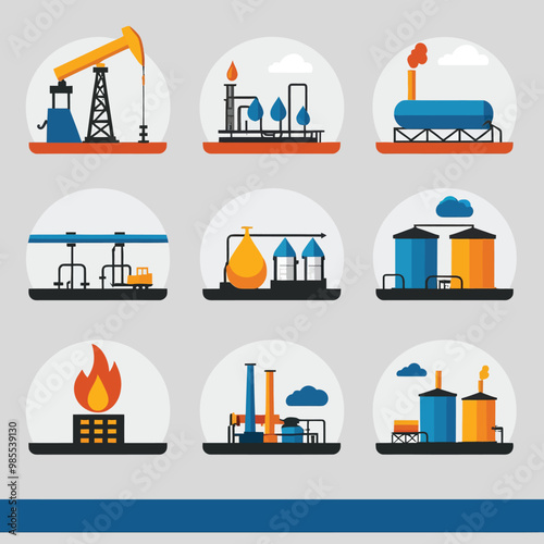 illustrations vector icon for oil and gas industry refinery process and building 
