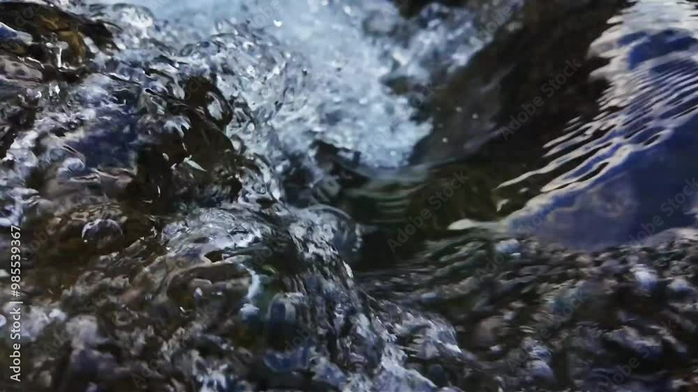 A serene view of water flowing through a mountain stream, captured in slow motion. The gentle ripples and smooth movement of the water create a calming and peaceful natural scene. A serene view of water flowing through a mountain stream, captured in slow motion. The gentle ripples and smooth movement of the water create a calming and peaceful natural scene.