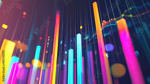 Vibrant data visualization with colorful charts and graphs against a bright background, perfect for business or technology use, emphasizing clarity and impact.