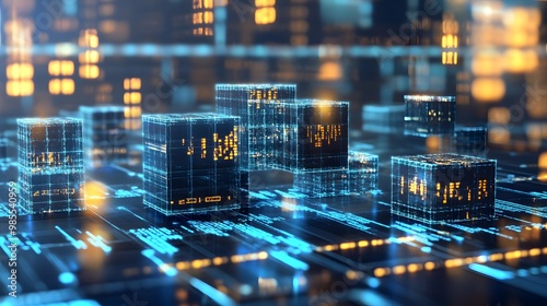 Holographic Cubes with Digital Code on a Futuristic Platform