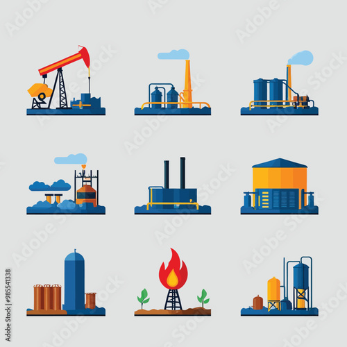 illustrations vector icon for oil and gas industry refinery process and building 
