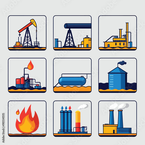illustrations vector icon for oil and gas industry refinery process and building 
