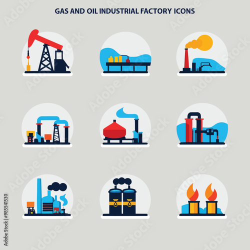 illustrations vector icon for oil and gas industry refinery process and building 
