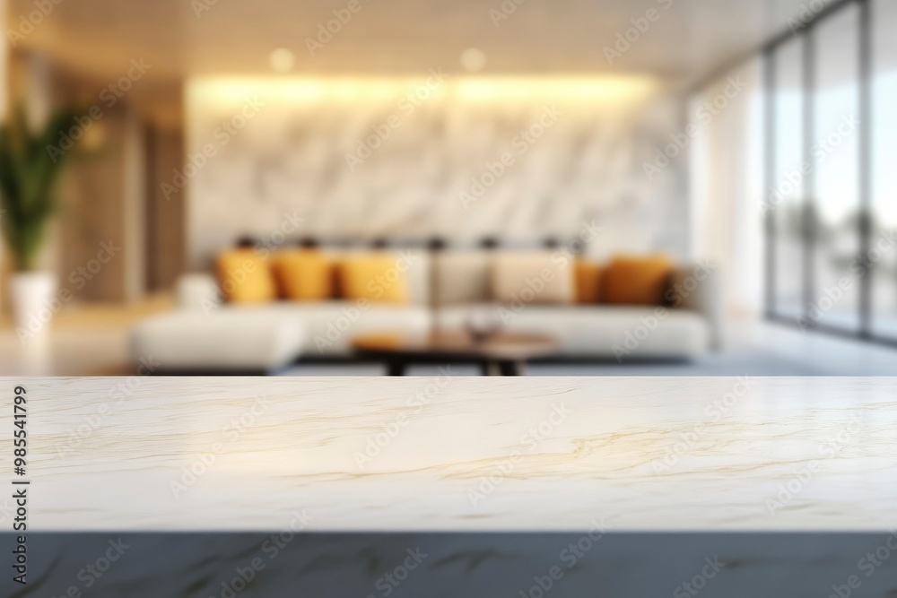 Copy space on a table with a blurred modern spacious white living room in the background. with generateive ai Copy space on a table with a blurred modern spacious white living room in the background. with generateive ai