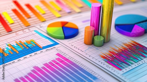 Vibrant view of data analysis with colorful charts and graphs, highlighting trends and insights for business growth, showcasing visually appealing and informative graphics. photo