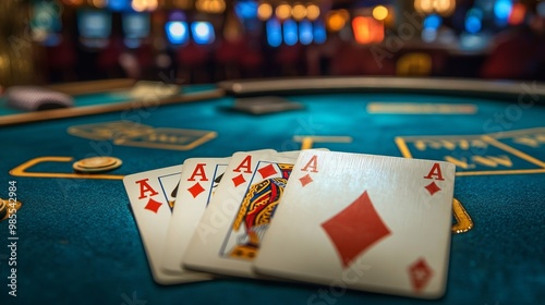 set of cards on a poker table 