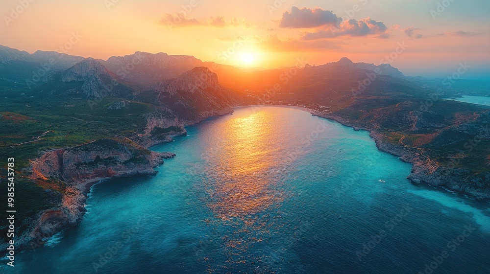 Sunset Over Coastal Mountains and Bay Sunset Over Coastal Mountains and Bay