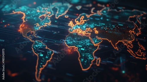 3d generated world map with glowing data lines. Perfectly usable for all kinds of topics related to international business and finance, global data or technological innovation