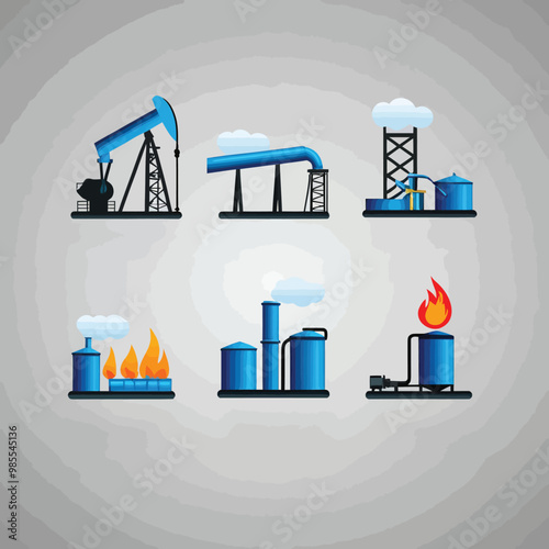 illustrations vector icon for oil and gas industry refinery process and building 
