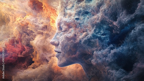 Representation of collective mind process and concept in digital art style