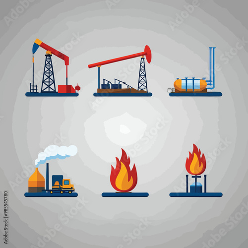 illustrations vector icon for oil and gas industry refinery process and building 
