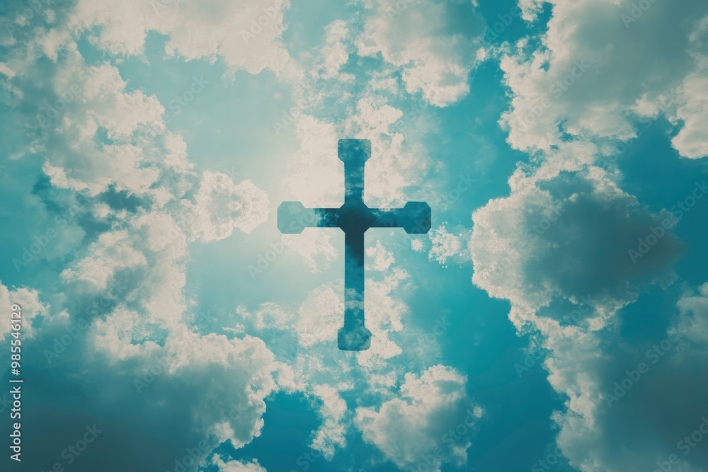 Cross of Jesus Christ in the sky with clouds. Christian easter. Conceptual religious symbol. with generative ai Cross of Jesus Christ in the sky with clouds. Christian easter. Conceptual religious symbol. with generative ai