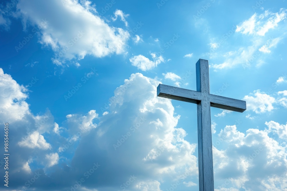 Cross of Jesus Christ in the sky with clouds. Christian easter. Conceptual religious symbol. with generative ai Cross of Jesus Christ in the sky with clouds. Christian easter. Conceptual religious symbol. with generative ai