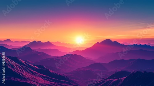 Stunning sunset over majestic mountains in vibrant purple and orange hues.