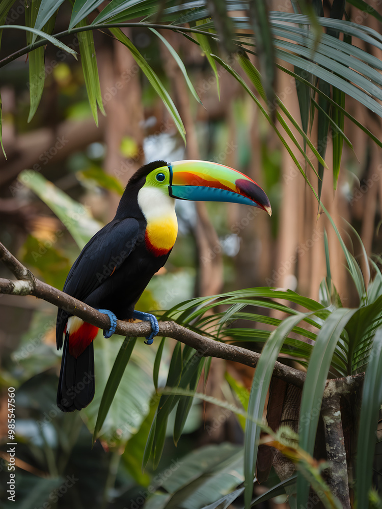 Naklejka premium Colorful Toucan Perched on a Tropical Branch