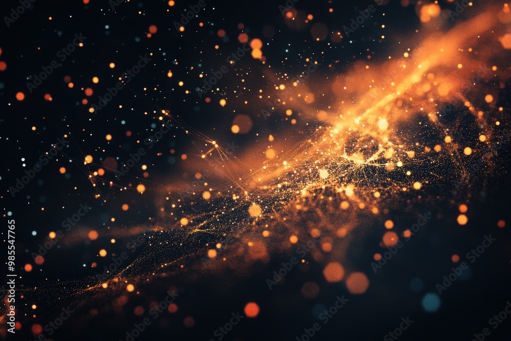 On a black background interlacing bright particles and lines On a black background interlacing bright particles and lines
