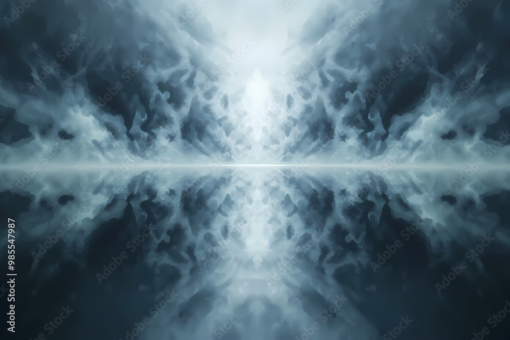Ethereal clouds reflect beautifully on still water, creating a serene atmosphere.