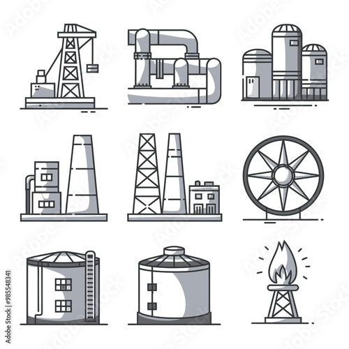 illustrations vector icon for oil and gas industry refinery process and building 
