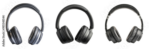 A pair of over-ear wireless headphones in matte black isolated on transparent background