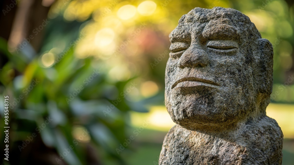 The stone troll sculpture emanates a sense of tranquility as it gazes into the distance, nestled within an enchanting garden. The lush greenery enhances its majestic presence The stone troll sculpture emanates a sense of tranquility as it gazes into the distance, nestled within an enchanting garden. The lush greenery enhances its majestic presence