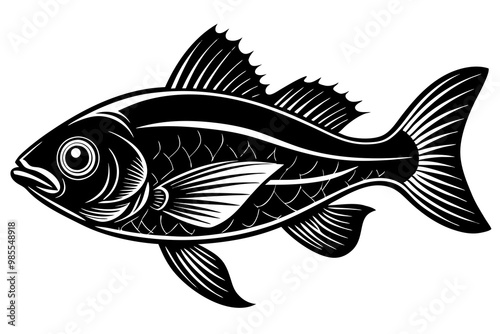 Cute Sea fish silhouette black vector art illustration 