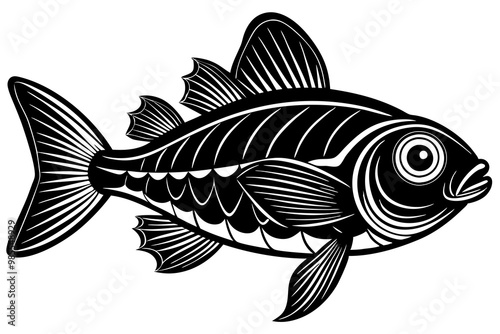 Cute Sea fish silhouette black vector art illustration 