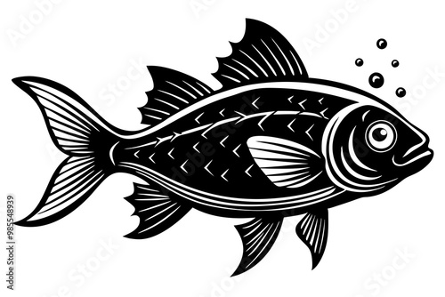 Cute Sea fish silhouette black vector art illustration 