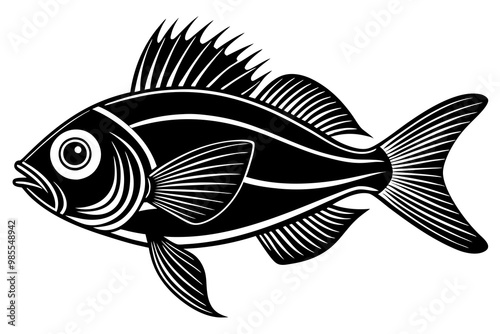 Cute Sea fish silhouette black vector art illustration 