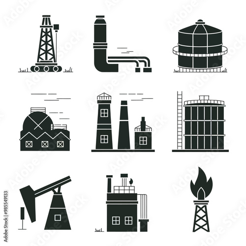 illustrations vector icon for oil and gas industry refinery process and building 
