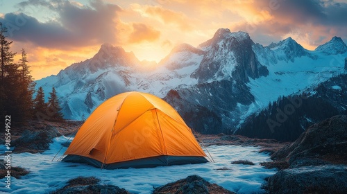 Camping in the Mountains at Sunset