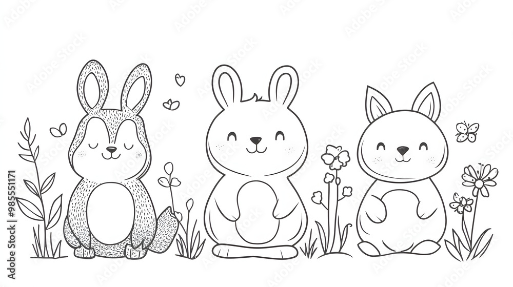 Cute baby animal cartoon seamless pattern vector illustration set with rabbits, cats, bears, cows, pandas, dogs, sheep, and more